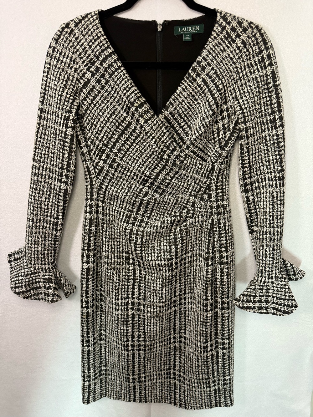 Ralph Lauren Black and White Tweed Long Sleeve Dress